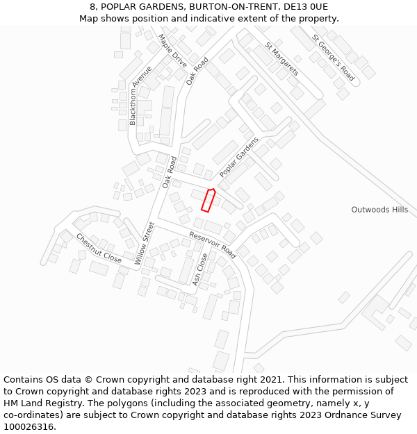 8, POPLAR GARDENS, BURTON-ON-TRENT, DE13 0UE: Location map and indicative extent of plot