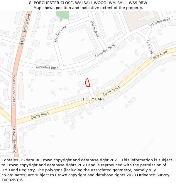 8, PORCHESTER CLOSE, WALSALL WOOD, WALSALL, WS9 9BW: Location map and indicative extent of plot