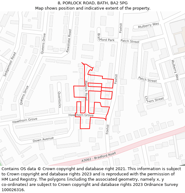 8, PORLOCK ROAD, BATH, BA2 5PG: Location map and indicative extent of plot
