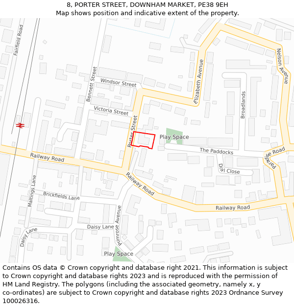 8, PORTER STREET, DOWNHAM MARKET, PE38 9EH: Location map and indicative extent of plot