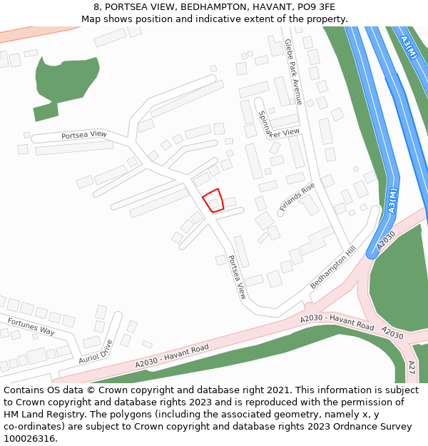 8, PORTSEA VIEW, BEDHAMPTON, HAVANT, PO9 3FE: Location map and indicative extent of plot