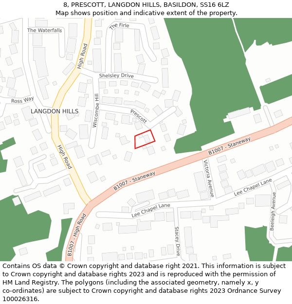 8, PRESCOTT, LANGDON HILLS, BASILDON, SS16 6LZ: Location map and indicative extent of plot