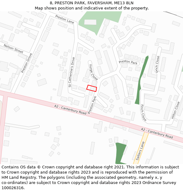 8, PRESTON PARK, FAVERSHAM, ME13 8LN: Location map and indicative extent of plot