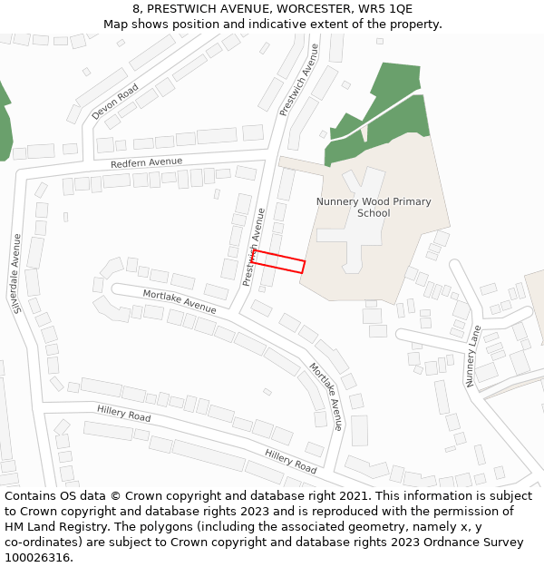 8, PRESTWICH AVENUE, WORCESTER, WR5 1QE: Location map and indicative extent of plot