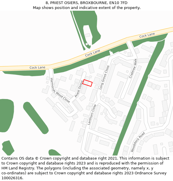 8, PRIEST OSIERS, BROXBOURNE, EN10 7FD: Location map and indicative extent of plot