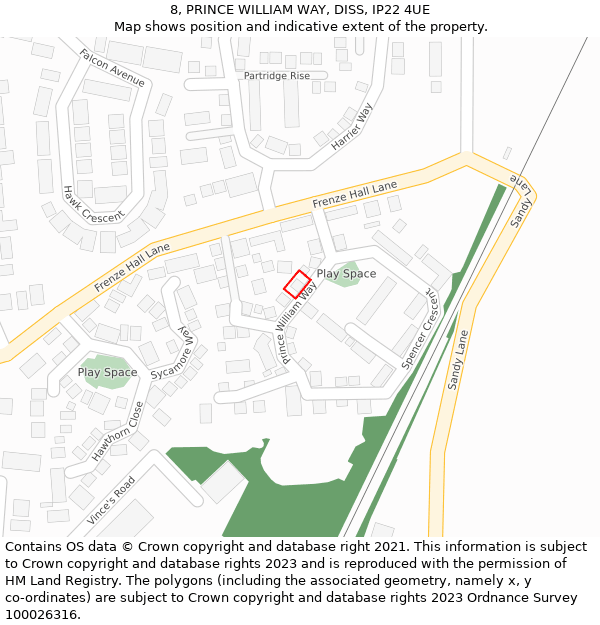 8, PRINCE WILLIAM WAY, DISS, IP22 4UE: Location map and indicative extent of plot