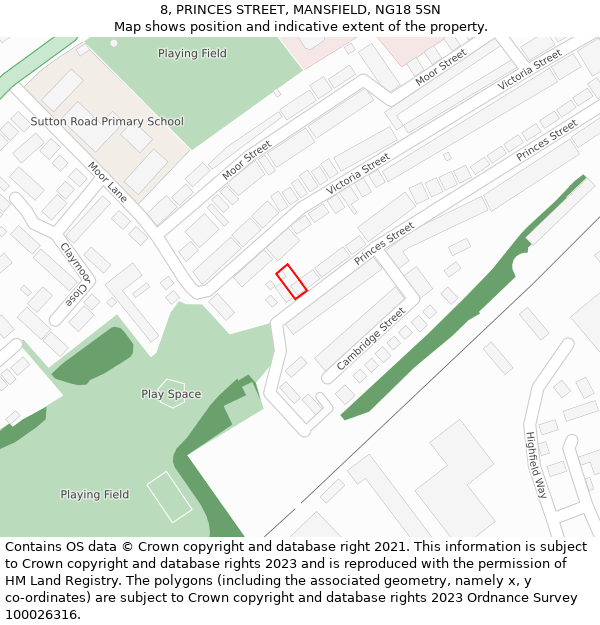 8, PRINCES STREET, MANSFIELD, NG18 5SN: Location map and indicative extent of plot