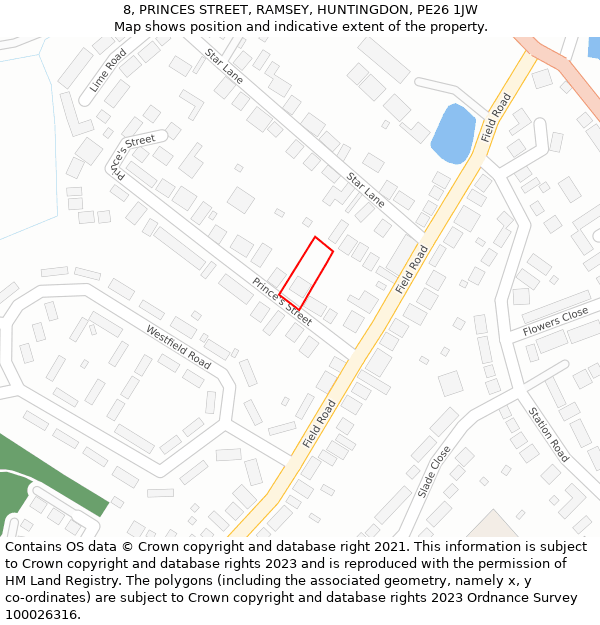 8, PRINCES STREET, RAMSEY, HUNTINGDON, PE26 1JW: Location map and indicative extent of plot
