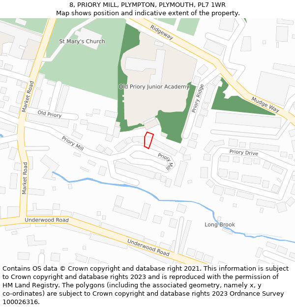 8, PRIORY MILL, PLYMPTON, PLYMOUTH, PL7 1WR: Location map and indicative extent of plot