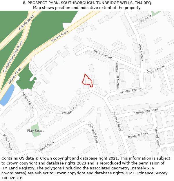8, PROSPECT PARK, SOUTHBOROUGH, TUNBRIDGE WELLS, TN4 0EQ: Location map and indicative extent of plot