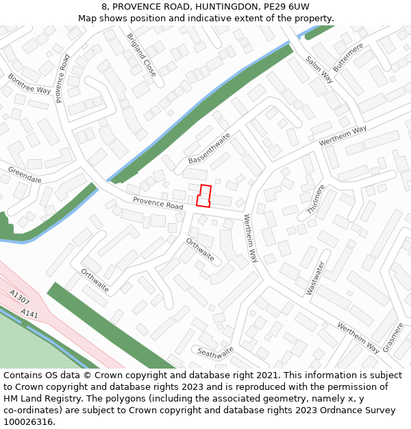 8, PROVENCE ROAD, HUNTINGDON, PE29 6UW: Location map and indicative extent of plot