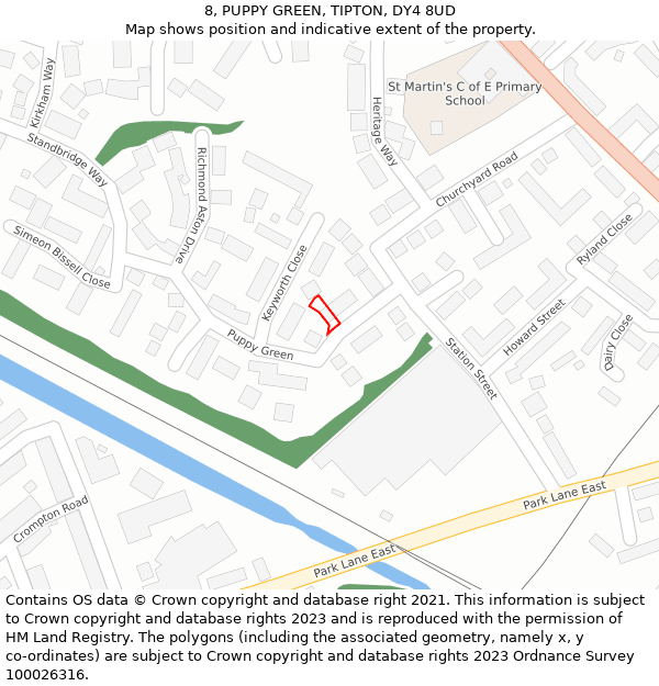 8, PUPPY GREEN, TIPTON, DY4 8UD: Location map and indicative extent of plot