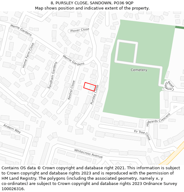 8, PURSLEY CLOSE, SANDOWN, PO36 9QP: Location map and indicative extent of plot