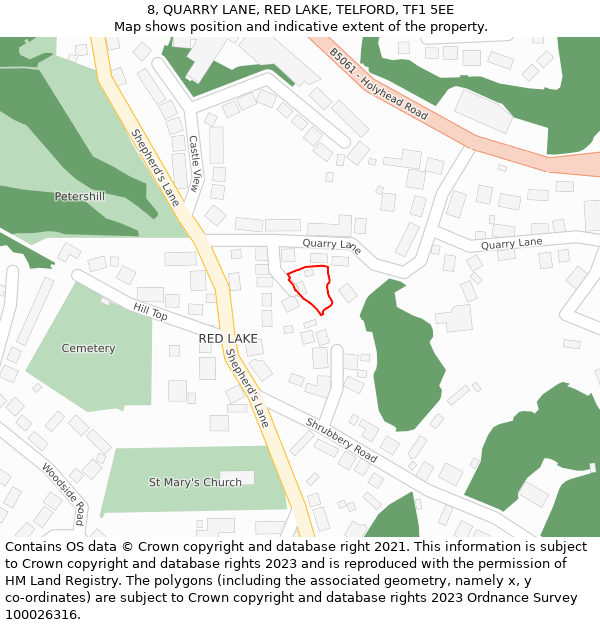 8, QUARRY LANE, RED LAKE, TELFORD, TF1 5EE: Location map and indicative extent of plot