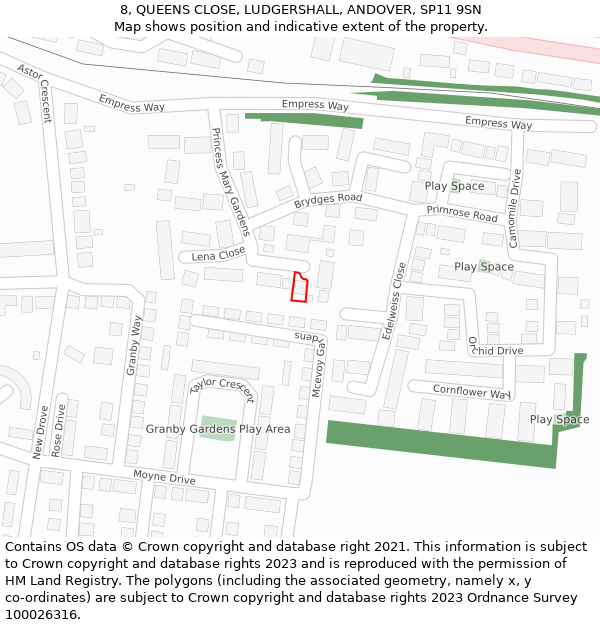 8, QUEENS CLOSE, LUDGERSHALL, ANDOVER, SP11 9SN: Location map and indicative extent of plot