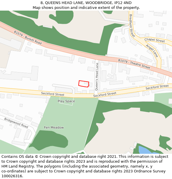 8, QUEENS HEAD LANE, WOODBRIDGE, IP12 4ND: Location map and indicative extent of plot