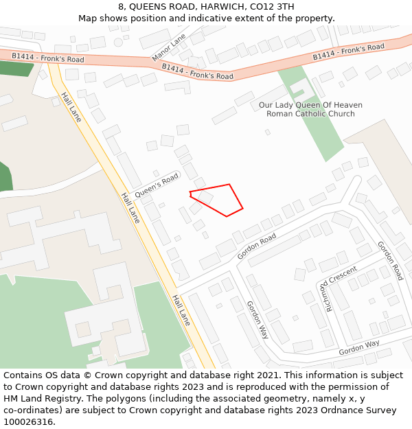 8, QUEENS ROAD, HARWICH, CO12 3TH: Location map and indicative extent of plot