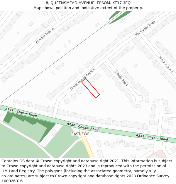 8, QUEENSMEAD AVENUE, EPSOM, KT17 3EQ: Location map and indicative extent of plot