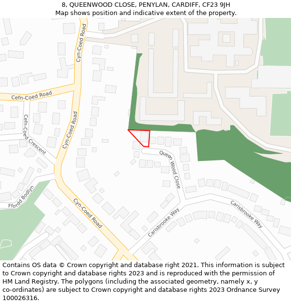 8, QUEENWOOD CLOSE, PENYLAN, CARDIFF, CF23 9JH: Location map and indicative extent of plot