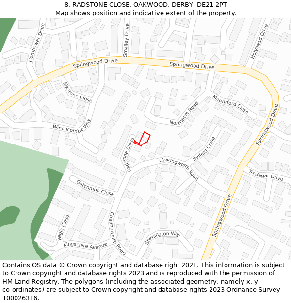 8, RADSTONE CLOSE, OAKWOOD, DERBY, DE21 2PT: Location map and indicative extent of plot
