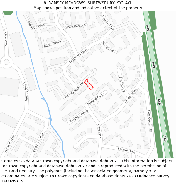 8, RAMSEY MEADOWS, SHREWSBURY, SY1 4YL: Location map and indicative extent of plot