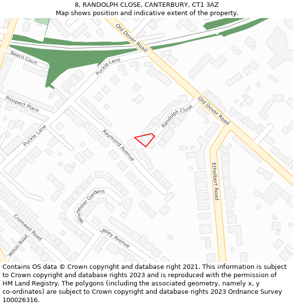 8, RANDOLPH CLOSE, CANTERBURY, CT1 3AZ: Location map and indicative extent of plot