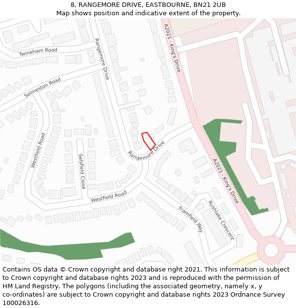 8, RANGEMORE DRIVE, EASTBOURNE, BN21 2UB: Location map and indicative extent of plot
