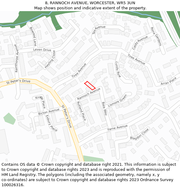8, RANNOCH AVENUE, WORCESTER, WR5 3UN: Location map and indicative extent of plot