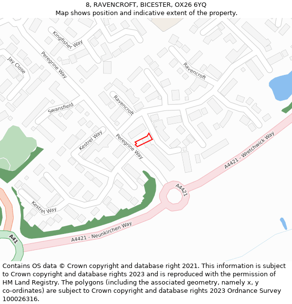 8, RAVENCROFT, BICESTER, OX26 6YQ: Location map and indicative extent of plot