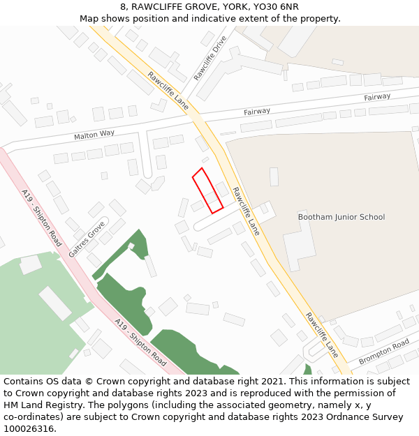 8, RAWCLIFFE GROVE, YORK, YO30 6NR: Location map and indicative extent of plot