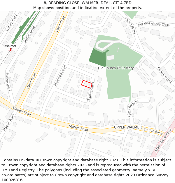 8, READING CLOSE, WALMER, DEAL, CT14 7RD: Location map and indicative extent of plot