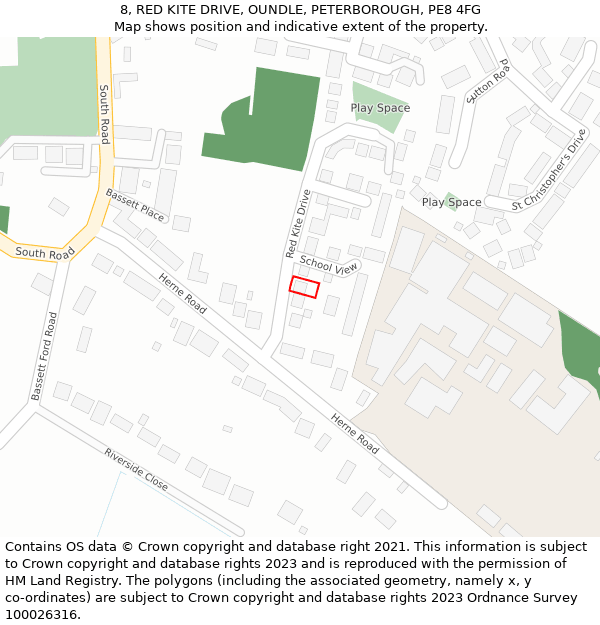 8, RED KITE DRIVE, OUNDLE, PETERBOROUGH, PE8 4FG: Location map and indicative extent of plot