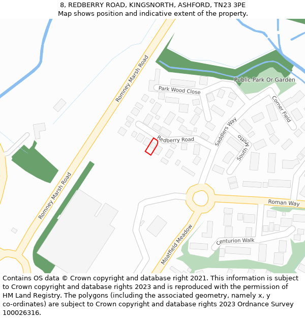 8, REDBERRY ROAD, KINGSNORTH, ASHFORD, TN23 3PE: Location map and indicative extent of plot