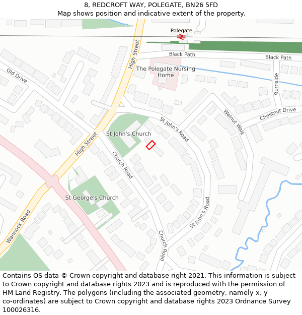 8, REDCROFT WAY, POLEGATE, BN26 5FD: Location map and indicative extent of plot