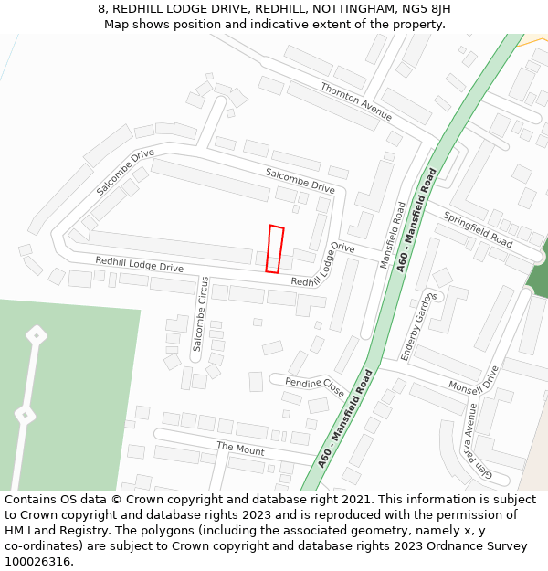 8, REDHILL LODGE DRIVE, REDHILL, NOTTINGHAM, NG5 8JH: Location map and indicative extent of plot