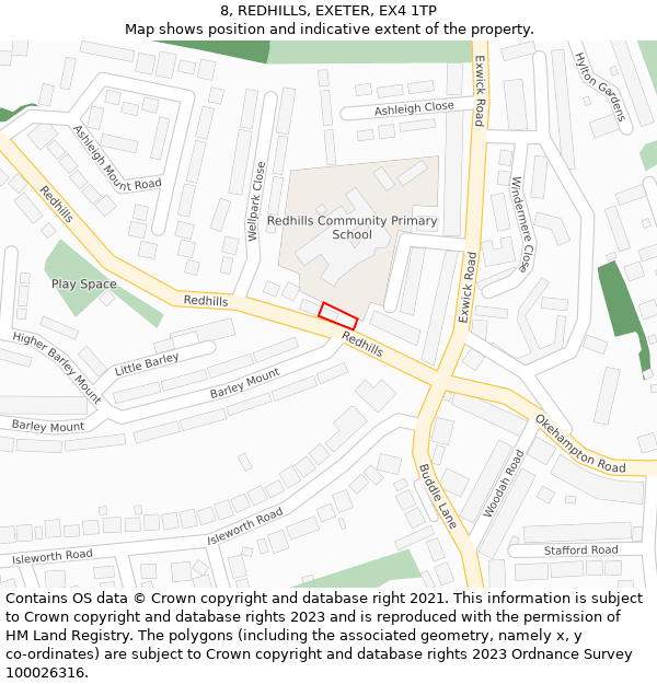 8, REDHILLS, EXETER, EX4 1TP: Location map and indicative extent of plot