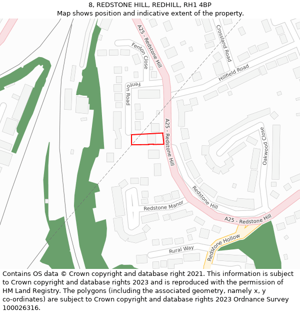 8, REDSTONE HILL, REDHILL, RH1 4BP: Location map and indicative extent of plot