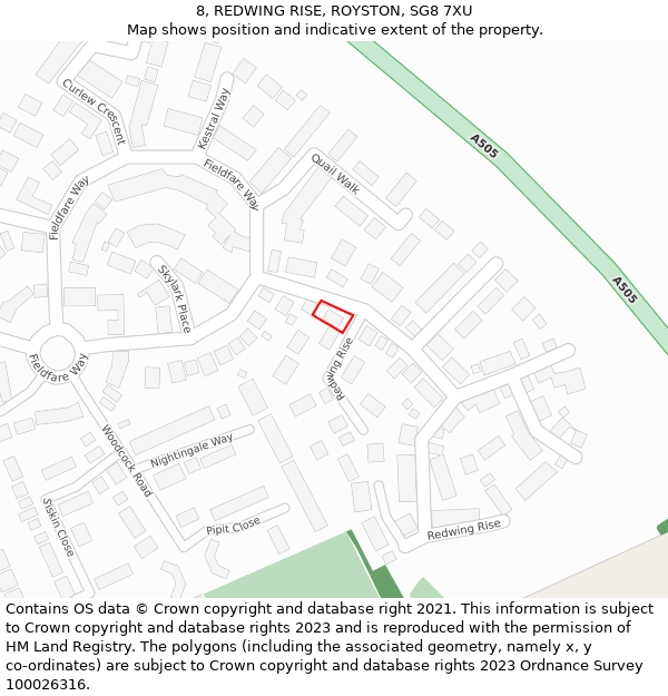8, REDWING RISE, ROYSTON, SG8 7XU: Location map and indicative extent of plot