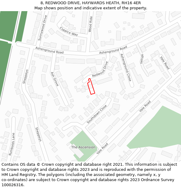 8, REDWOOD DRIVE, HAYWARDS HEATH, RH16 4ER: Location map and indicative extent of plot