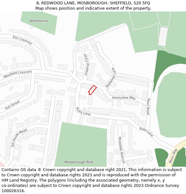 8, REDWOOD LANE, MOSBOROUGH, SHEFFIELD, S20 5FQ: Location map and indicative extent of plot