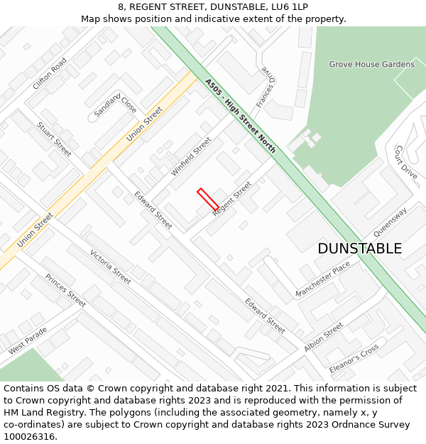 8, REGENT STREET, DUNSTABLE, LU6 1LP: Location map and indicative extent of plot