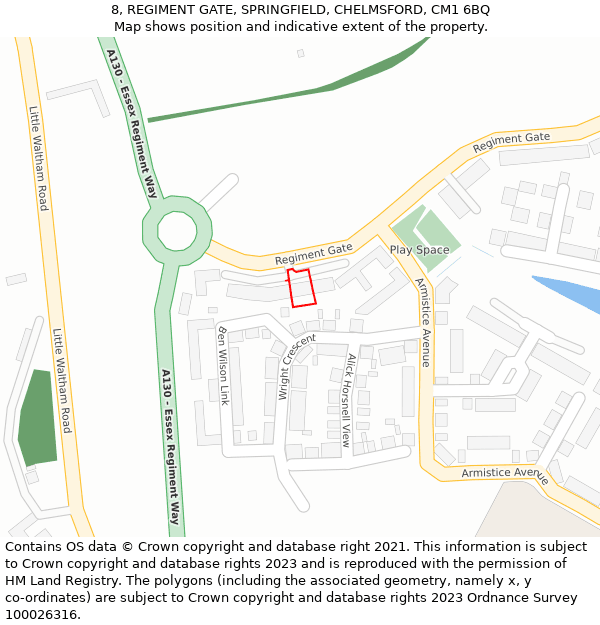 8, REGIMENT GATE, SPRINGFIELD, CHELMSFORD, CM1 6BQ: Location map and indicative extent of plot