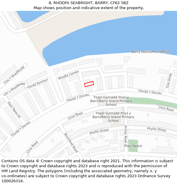 8, RHODFA SEABRIGHT, BARRY, CF62 5BZ: Location map and indicative extent of plot