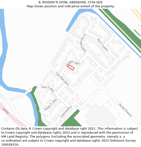 8, RHODFA'R AFON, ABERDARE, CF44 0DZ: Location map and indicative extent of plot