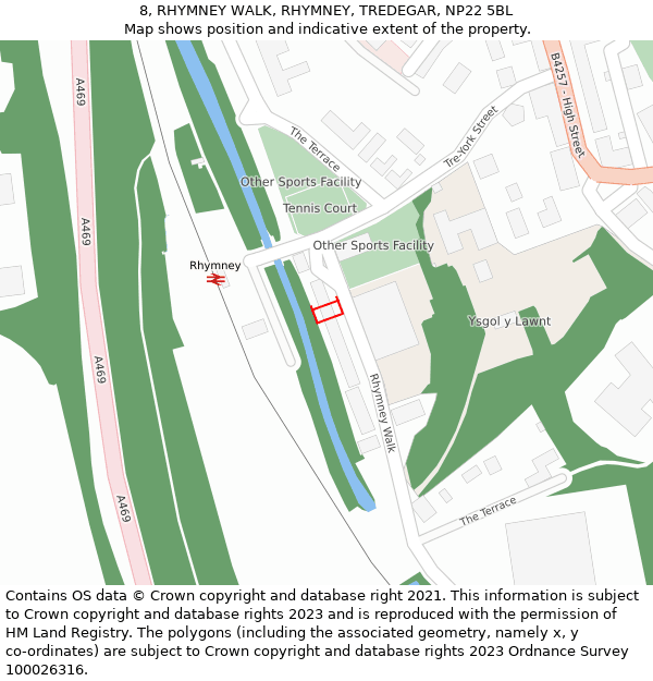 8, RHYMNEY WALK, RHYMNEY, TREDEGAR, NP22 5BL: Location map and indicative extent of plot