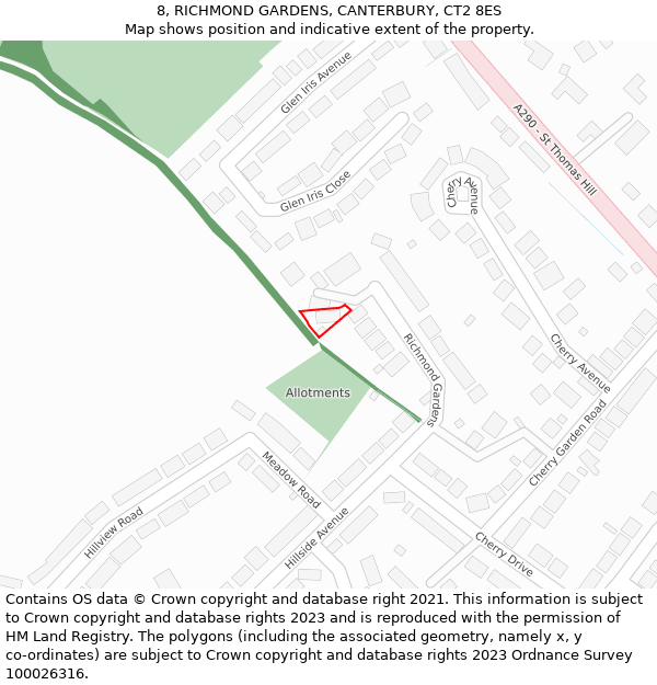 8, RICHMOND GARDENS, CANTERBURY, CT2 8ES: Location map and indicative extent of plot