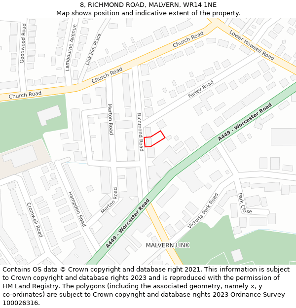 8, RICHMOND ROAD, MALVERN, WR14 1NE: Location map and indicative extent of plot