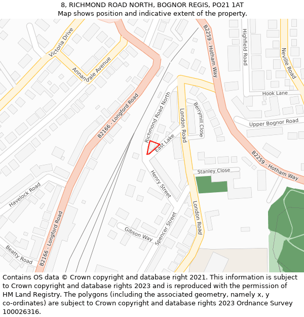 8, RICHMOND ROAD NORTH, BOGNOR REGIS, PO21 1AT: Location map and indicative extent of plot