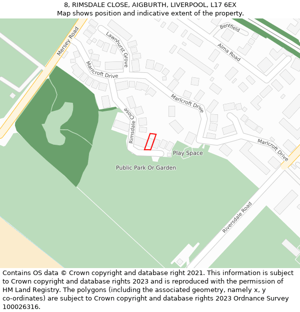 8, RIMSDALE CLOSE, AIGBURTH, LIVERPOOL, L17 6EX: Location map and indicative extent of plot