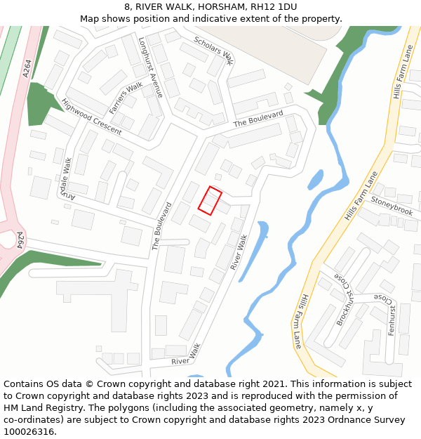 8, RIVER WALK, HORSHAM, RH12 1DU: Location map and indicative extent of plot